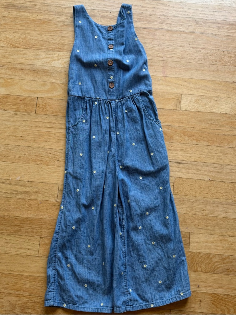 Mini Boden Blue Denim Floral Embroidered Jumpsuit